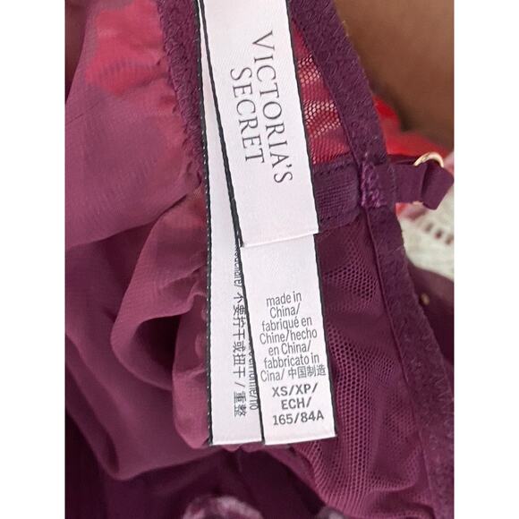 VICTORIA'S SECRET Women's Burgundy Floral Mesh Spaghetti Strap Night Gown SZ XS - Picture 8 of 11